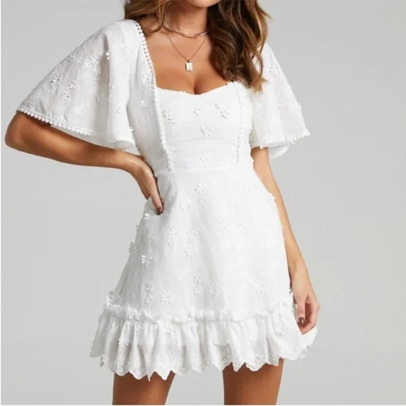 Showpo. Fancy A Spritz Square Neck Embroidered Mini Dress - Picture 4 of 14